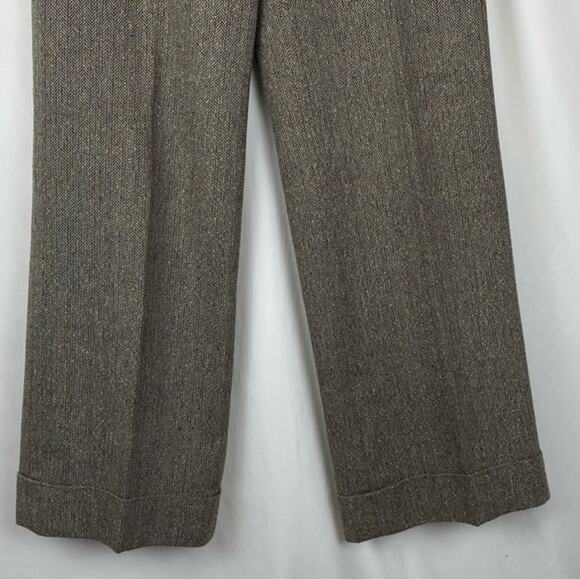 LOFT Brown Tan Wide Leg Herringbone Academia Cuffed Dress Pants NWOT Size 4 - Picture 4 of 11